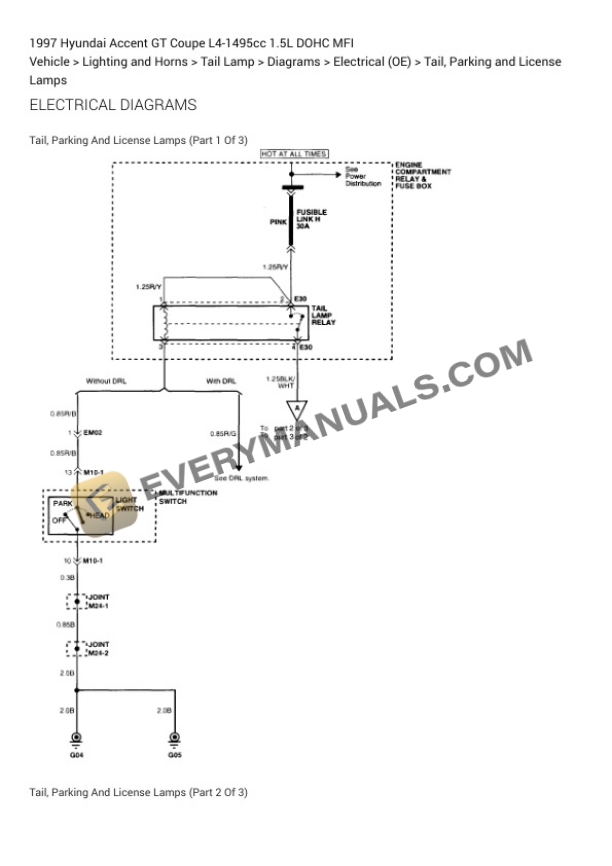 Hyundai Accent GT Coupe 1997 Electrical Diagrams L4-1495cc 1.5L DOHC MFI 6 Hyundai Accent GT Coupe 1997 Electrical Diagrams L4-1495cc 1.5L DOHC MFI - Image 4