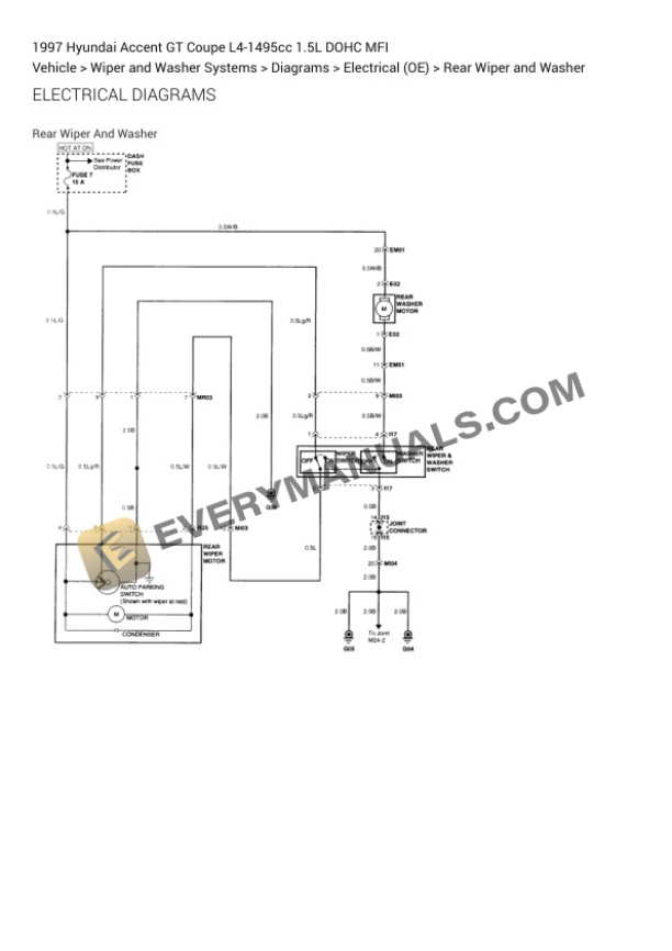 Hyundai Accent GT Coupe 1997 Electrical Diagrams L4-1495cc 1.5L DOHC MFI 7 Hyundai Accent GT Coupe 1997 Electrical Diagrams L4-1495cc 1.5L DOHC MFI - Image 5
