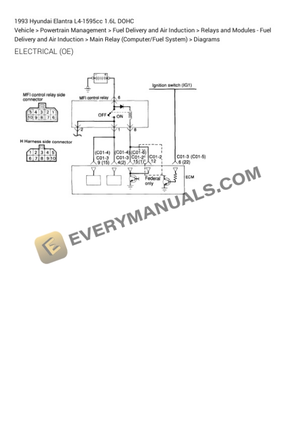 Hyundai Elantra 1993 Electrical Diagrams L4-1595cc 1.6L DOHC 5 Hyundai Elantra 1993 Electrical Diagrams L4-1595cc 1.6L DOHC - Image 3