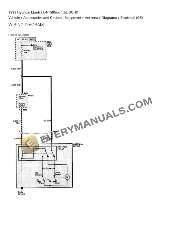 Hyundai Elantra 1993 Electrical Diagrams L4-1595cc 1.6L DOHC 7 Hyundai Elantra 1993 Electrical Diagrams L4-1595cc 1.6L DOHC - Image 5