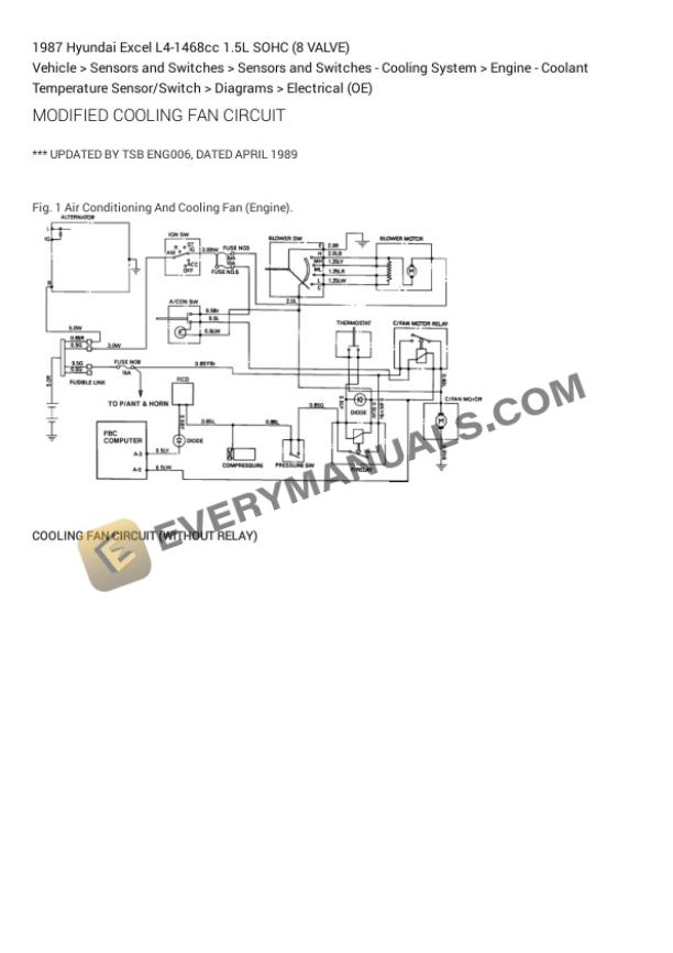 Hyundai Excel 1987 Electrical Diagrams L4-1468cc 1.5L SOHC (8 VALVE) 4 Hyundai Excel 1987 Electrical Diagrams L4-1468cc 1.5L SOHC (8 VALVE) - Image 2