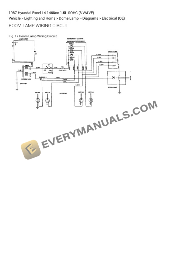 Hyundai Excel 1987 Electrical Diagrams L4-1468cc 1.5L SOHC (8 VALVE) 7 Hyundai Excel 1987 Electrical Diagrams L4-1468cc 1.5L SOHC (8 VALVE) - Image 5