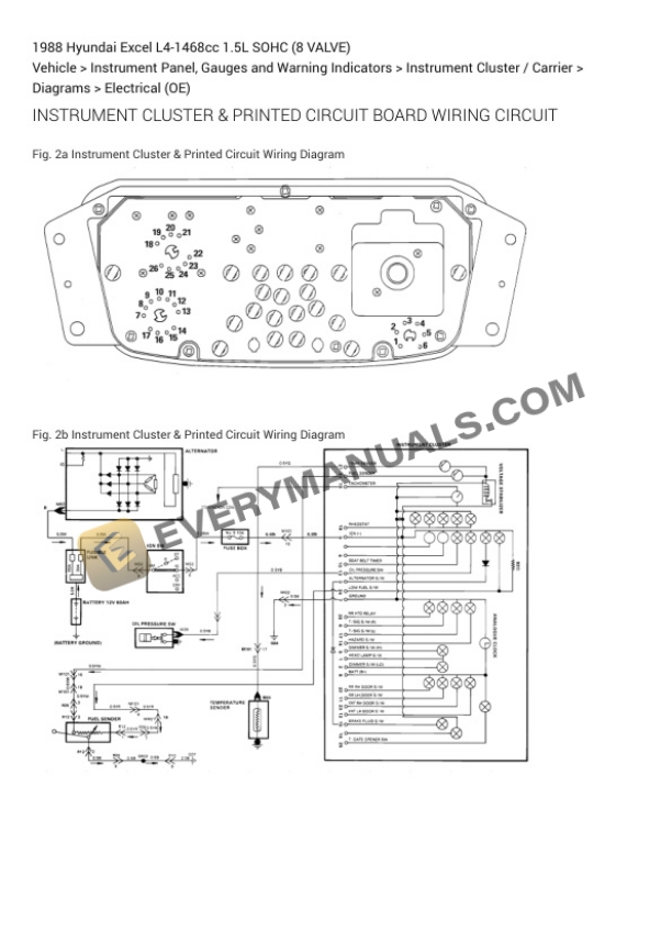 Hyundai Excel 1988 Electrical Diagrams L4-1468cc 1.5L SOHC (8 VALVE) 5 Hyundai Excel 1988 Electrical Diagrams L4-1468cc 1.5L SOHC (8 VALVE) - Image 3