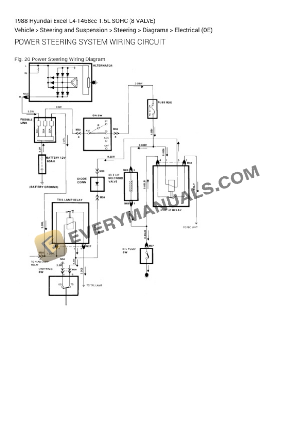 Hyundai Excel 1988 Electrical Diagrams L4-1468cc 1.5L SOHC (8 VALVE) 6 Hyundai Excel 1988 Electrical Diagrams L4-1468cc 1.5L SOHC (8 VALVE) - Image 4