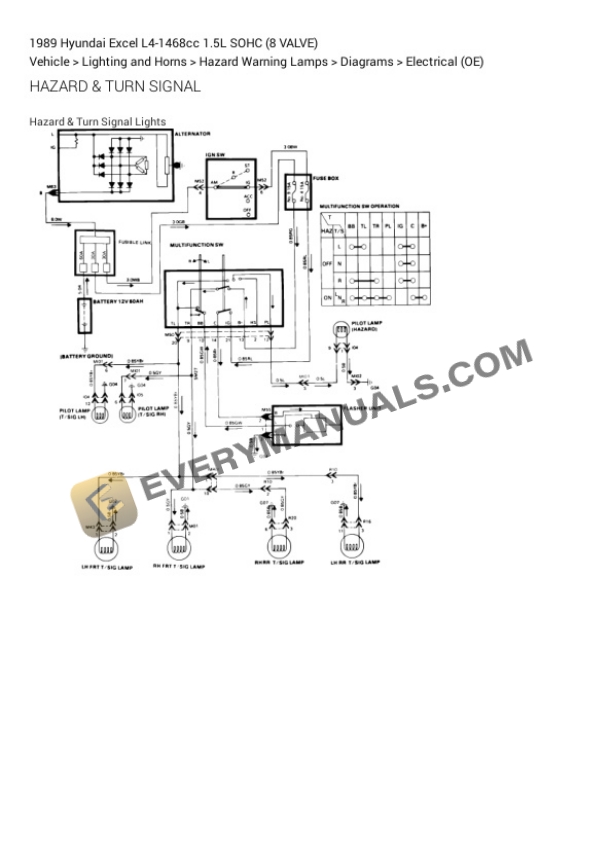 Hyundai Excel 1989 Electrical Diagrams L4-1468cc 1.5L SOHC (8 VALVE) 4 Hyundai Excel 1989 Electrical Diagrams L4-1468cc 1.5L SOHC (8 VALVE) - Image 2