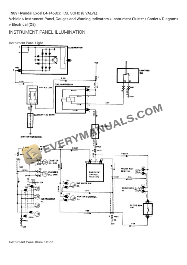 Hyundai Excel 1989 Electrical Diagrams L4-1468cc 1.5L SOHC (8 VALVE) 5 Hyundai Excel 1989 Electrical Diagrams L4-1468cc 1.5L SOHC (8 VALVE) - Image 3