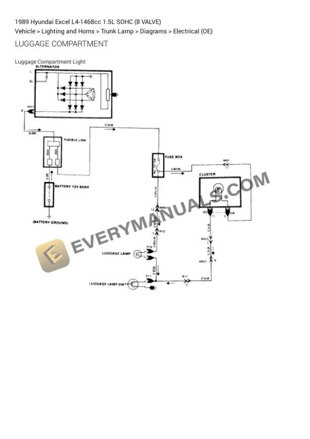 Hyundai Excel 1989 Electrical Diagrams L4-1468cc 1.5L SOHC (8 VALVE) 6 Hyundai Excel 1989 Electrical Diagrams L4-1468cc 1.5L SOHC (8 VALVE) - Image 4