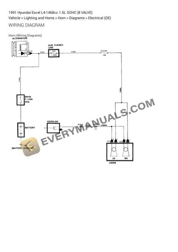 Hyundai Excel 1991 Electrical Diagrams L4-1468cc 1.5L SOHC (8 VALVE) 7 Hyundai Excel 1991 Electrical Diagrams L4-1468cc 1.5L SOHC (8 VALVE) - Image 5