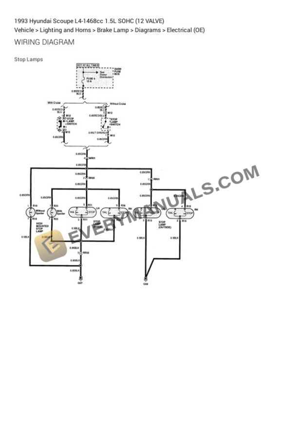 Hyundai Scoupe 1993 Electrical Diagrams L4-1468cc 1.5L SOHC (12 VALVE) 6 Hyundai Scoupe 1993 Electrical Diagrams L4-1468cc 1.5L SOHC (12 VALVE) - Image 4