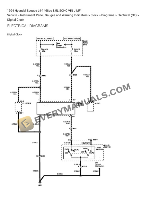 Hyundai Scoupe 1994 Electrical Diagrams L4-1468cc 1.5L SOHC VIN J MFI 4 Hyundai Scoupe 1994 Electrical Diagrams L4-1468cc 1.5L SOHC VIN J MFI - Image 2