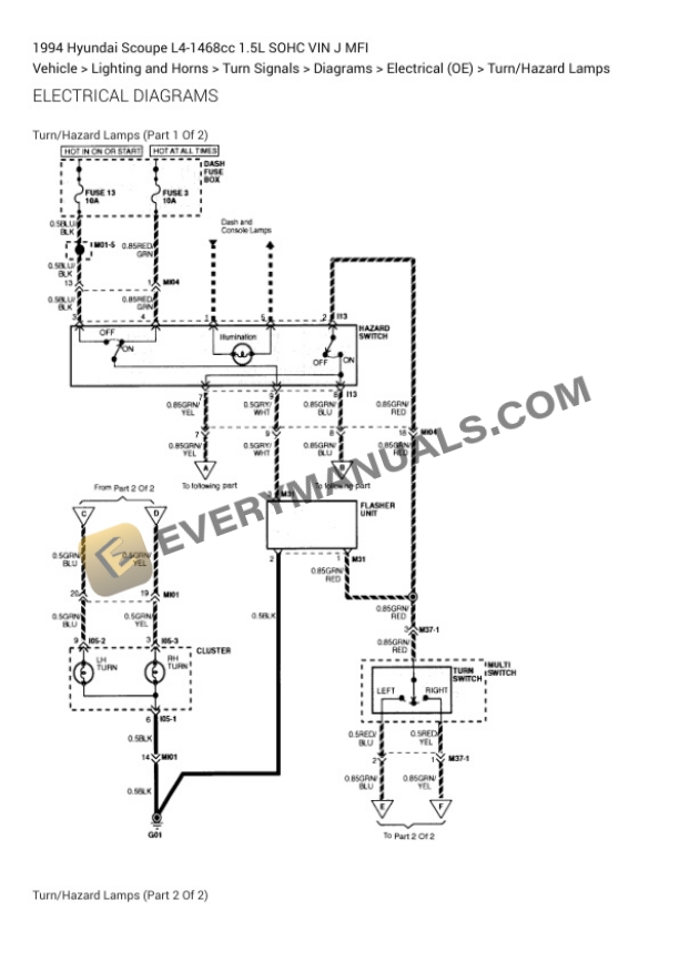 Hyundai Scoupe 1994 Electrical Diagrams L4-1468cc 1.5L SOHC VIN J MFI 6 Hyundai Scoupe 1994 Electrical Diagrams L4-1468cc 1.5L SOHC VIN J MFI - Image 4
