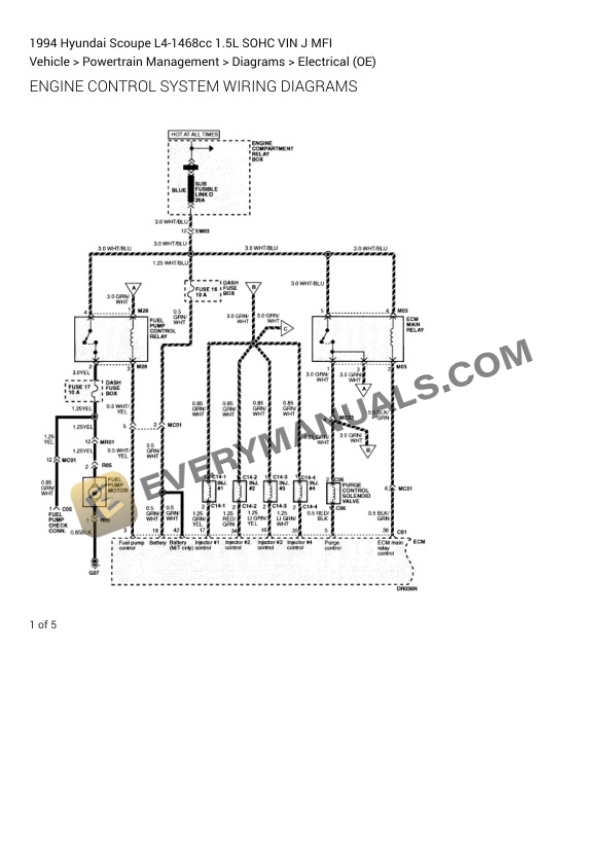 Hyundai Scoupe 1994 Electrical Diagrams L4-1468cc 1.5L SOHC VIN J MFI 7 Hyundai Scoupe 1994 Electrical Diagrams L4-1468cc 1.5L SOHC VIN J MFI - Image 5
