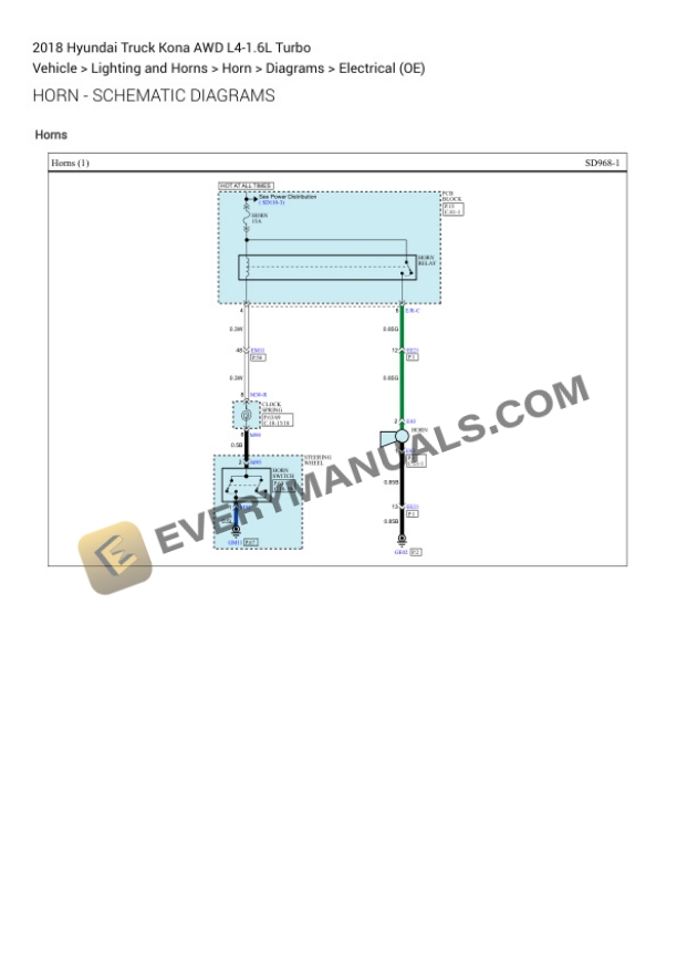 Hyundai Truck Kona AWD 2018 Electrical Diagrams L4-1.6L Turbo 5 Hyundai Truck Kona AWD 2018 Electrical Diagrams L4-1.6L Turbo - Image 3