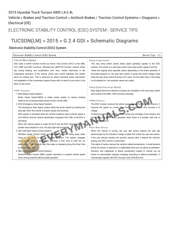 Hyundai Truck Tucson AWD 2015 Electrical Diagrams L4-2.4L 4 Hyundai Truck Tucson AWD 2015 Electrical Diagrams L4-2.4L - Image 2