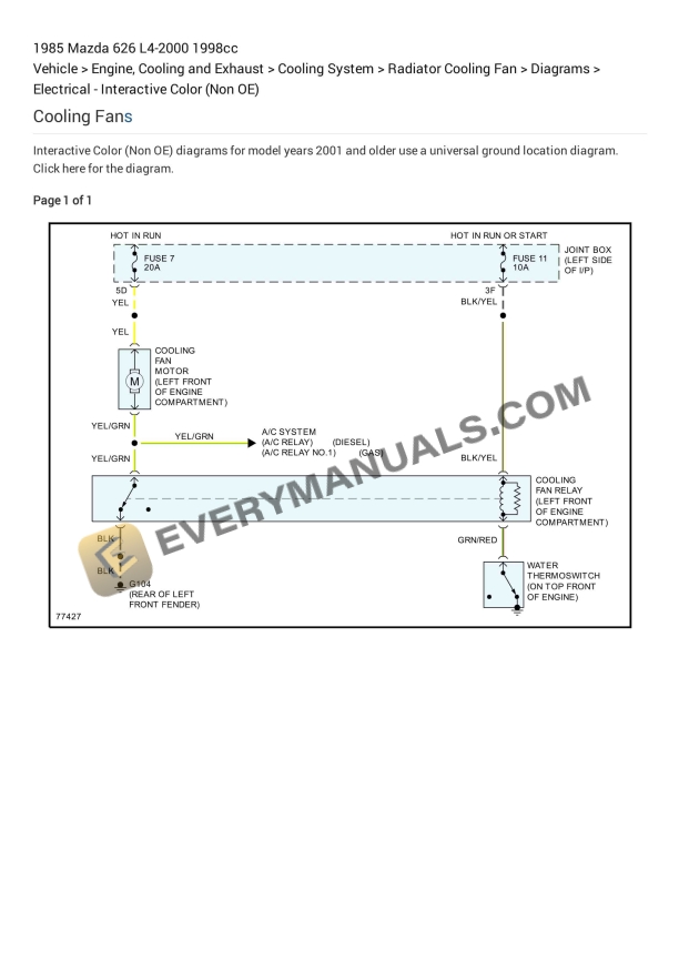 Mazda 626 1985 Electrical Diagrams L4-2000 1998cc