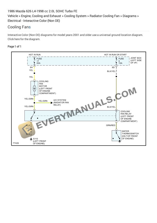 mazda 626 1986 electrical diagrams l4 1998 cc 20l sohc turbo fe 1