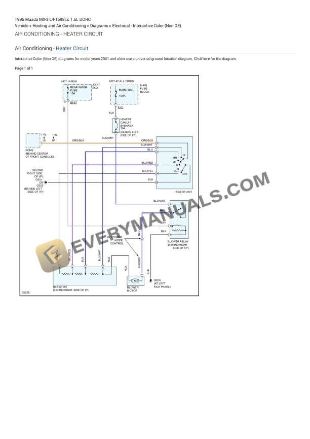 Mazda MX-3 1995 Electrical Diagrams L4-1598cc 1.6L DOHC