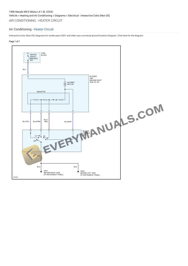 mazda mx 5 miata 1996 electrical diagrams l4 18l dohc 1