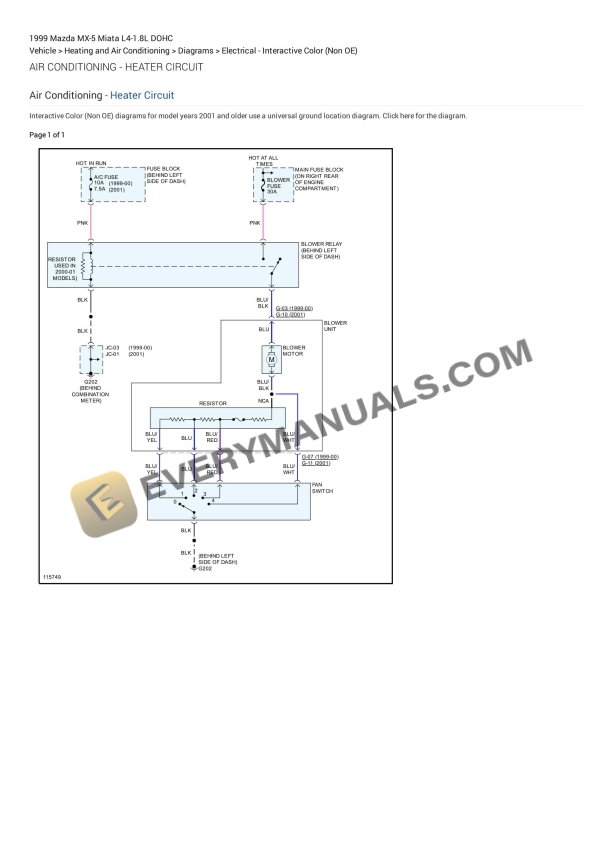 Mazda MX-5 Miata 1999 Electrical Diagrams L4-1.8L DOHC