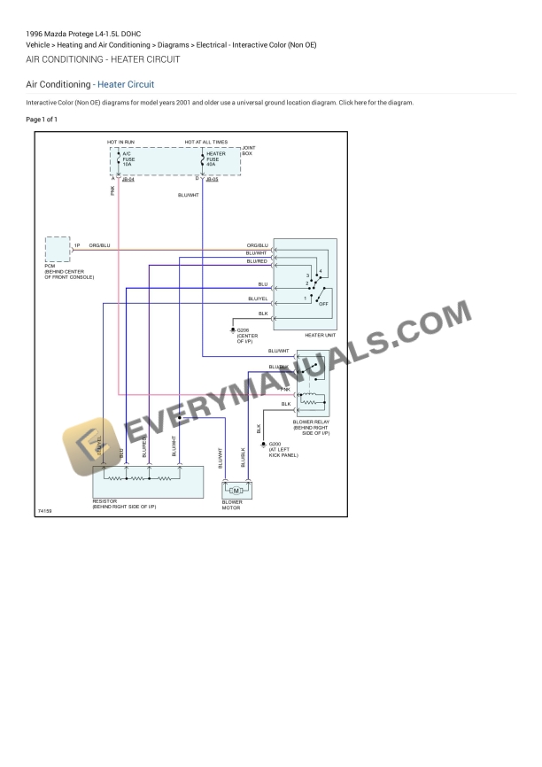 mazda protege 1996 electrical diagrams l4 15l dohc 1
