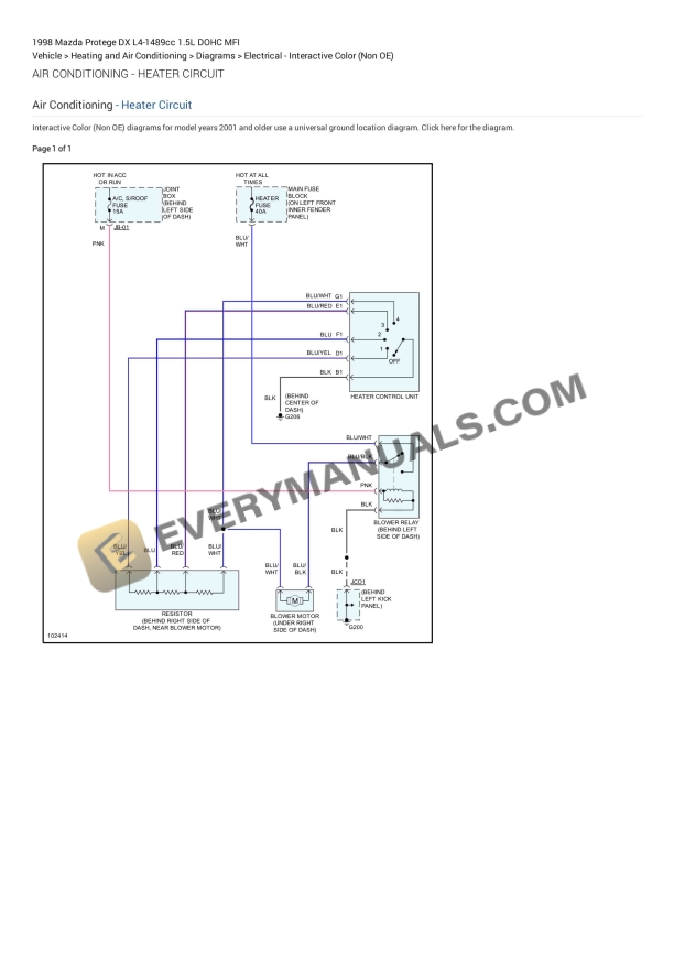 mazda protege dx 1998 electrical diagrams l4 1489cc 15l dohc mfi 1