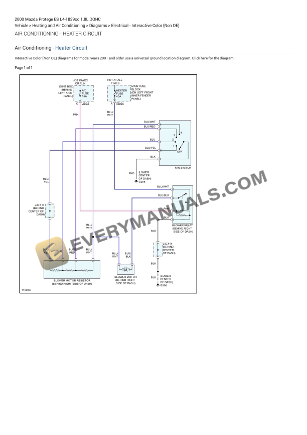 Mazda Protege ES 2000 Electrical Diagrams L4-1839cc 1.8L DOHC