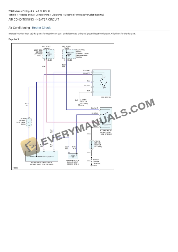 Mazda Protege LX 2000 Electrical Diagrams L4-1.6L DOHC 2 mazda protege lx 2000 electrical diagrams l4 16l dohc 1