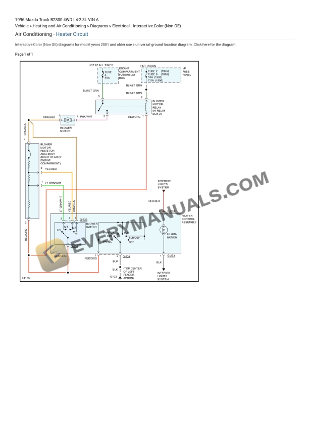 Mazda Truck B2300 4WD 1996 Electrical Diagrams L4-2.3L VIN A