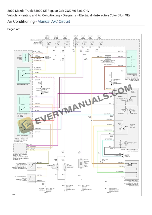 Mazda Truck B3000 SE Regular Cab 2WD 2002 Electrical Diagrams V6-3.0L OHV 1 mazda truck b3000 se regular cab 2wd 2002 electrical diagrams v6 30l ohv 1