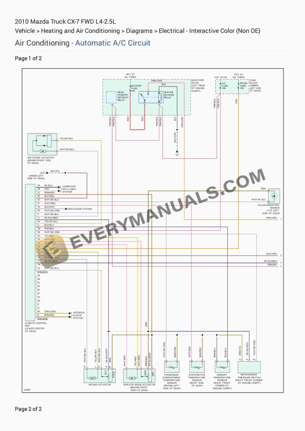 mazda truck cx 7 fwd 2010 electrical diagrams l4 25l 1