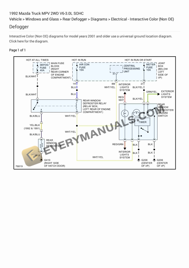 Mazda Truck MPV 2WD 1992 Electrical Diagrams V6-3.0L SOHC