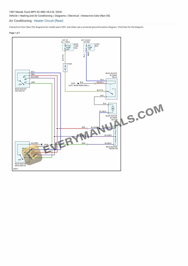 Mazda Truck MPV ES 4WD 1997 Electrical Diagrams V6-3.0L SOHC 1 mazda truck mpv es 4wd 1997 electrical diagrams v6 30l sohc 1