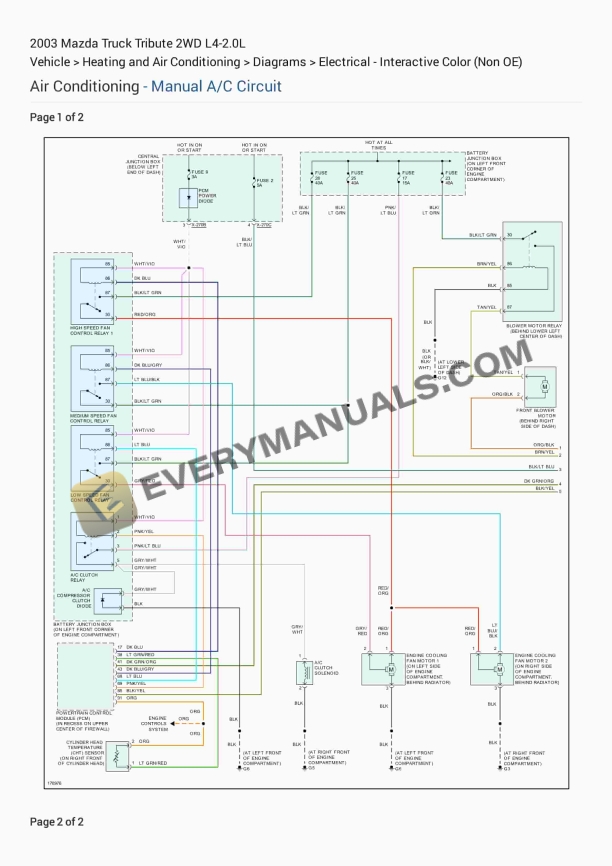 Mazda Truck Tribute 2WD 2003 Electrical Diagrams L4-2.0L