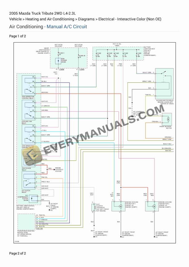 mazda truck tribute 2wd 2005 electrical diagrams l4 23l 1