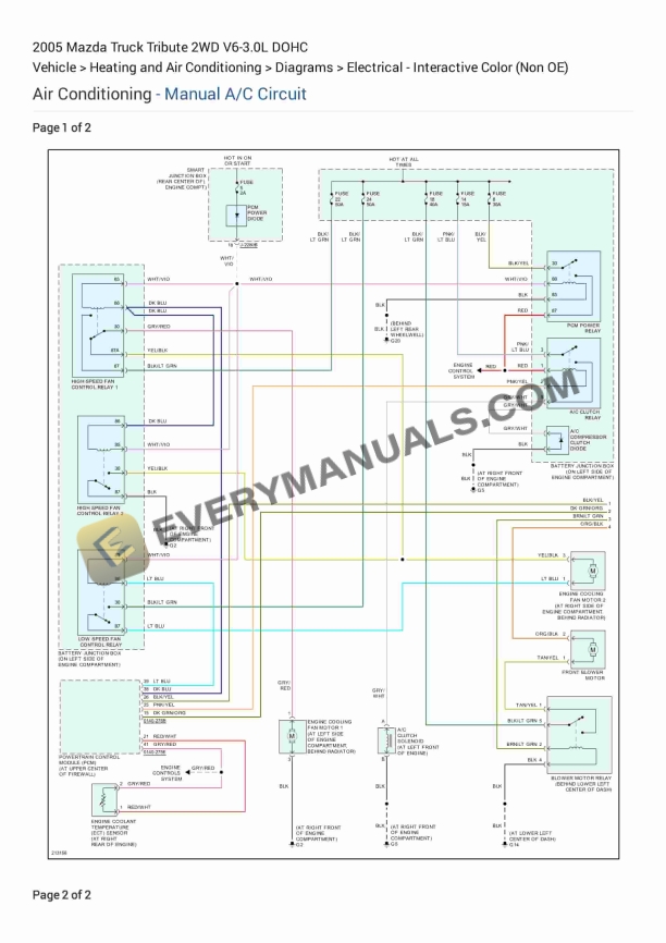 mazda truck tribute 2wd 2005 electrical diagrams v6 30l dohc 1