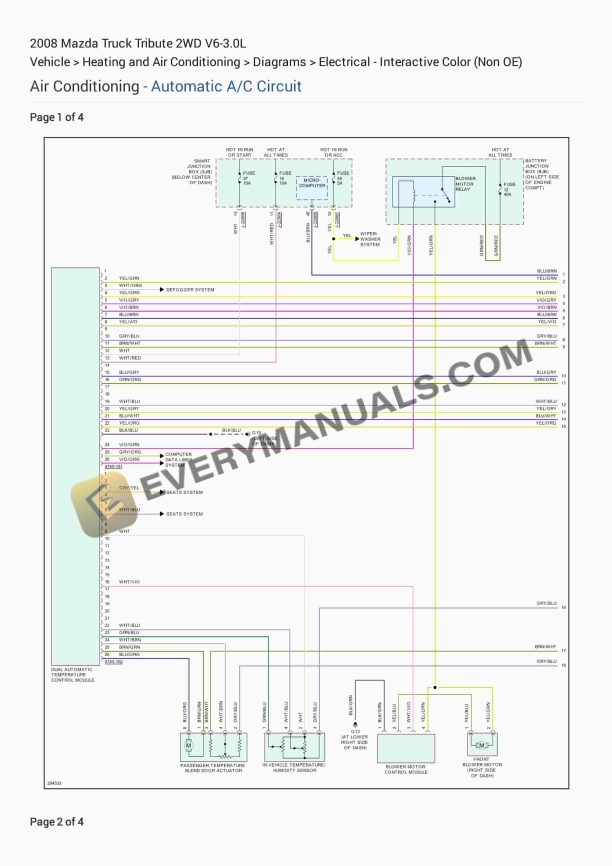 mazda truck tribute 2wd 2008 electrical diagrams v6 30l 1
