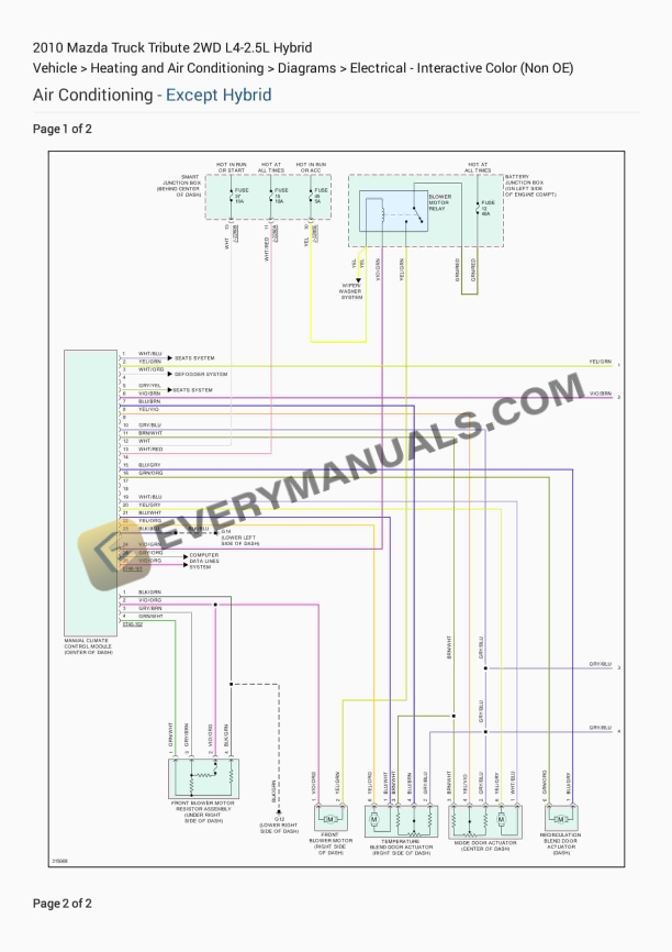 Mazda Truck Tribute 2WD 2010 Electrical Diagrams L4-2.5L Hybrid