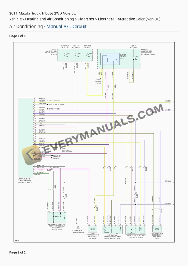 mazda truck tribute 2wd 2011 electrical diagrams v6 30l 1