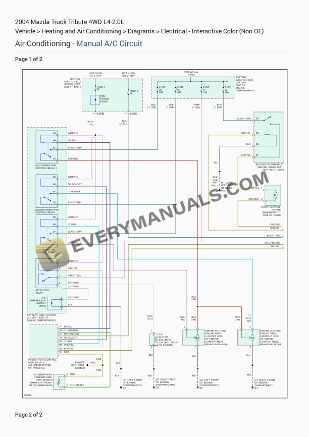 Mazda Truck Tribute 4WD 2004 Electrical Diagrams L4-2.0L