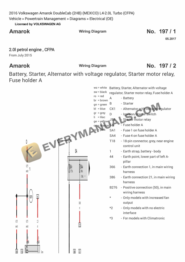 Volkswagen Amarok DoubleCab (2HB) (MEXICO) 2016 Electrical Diagrams L4-2.0L Turbo (CFPA)
