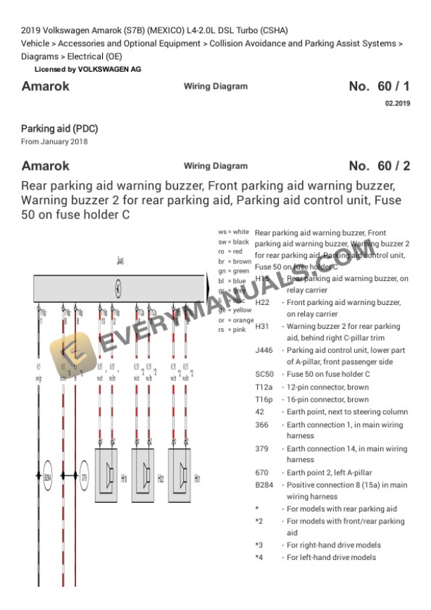 Volkswagen Amarok (S7B) (MEXICO) 2019 Electrical Diagrams L4-2.0L DSL Turbo (CSHA) 7 Volkswagen Amarok (S7B) (MEXICO) 2019 Electrical Diagrams L4-2.0L DSL Turbo (CSHA) - Image 5