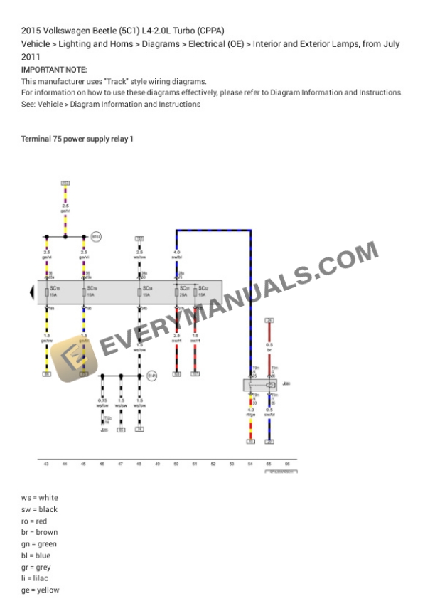 Volkswagen Beetle (5C1) 2015 Electrical Diagrams L4-2.0L Turbo (CPPA) 5 Volkswagen Beetle (5C1) 2015 Electrical Diagrams L4-2.0L Turbo (CPPA) - Image 3