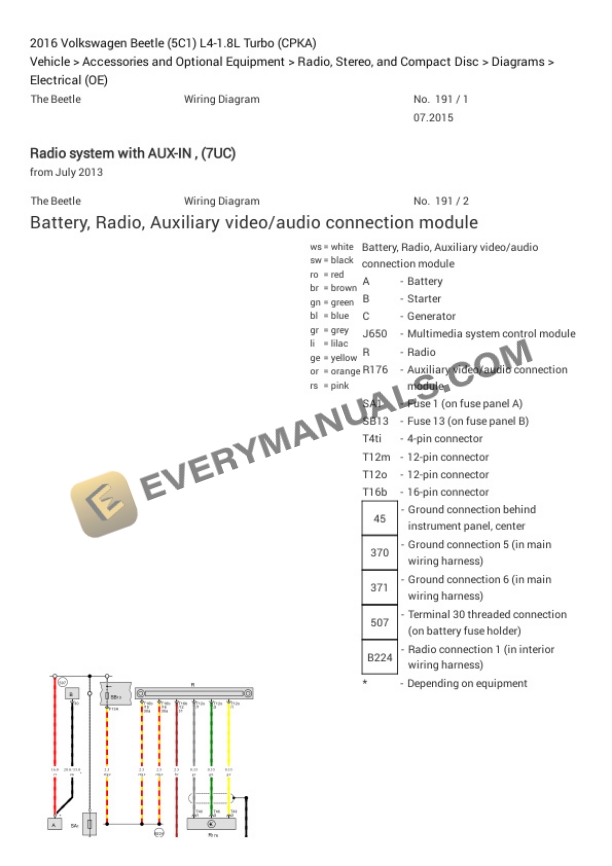 Volkswagen Beetle (5C1) 2016 Electrical Diagrams L4-1.8L Turbo (CPKA) 6 Volkswagen Beetle (5C1) 2016 Electrical Diagrams L4-1.8L Turbo (CPKA) - Image 4