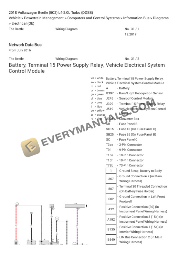 Volkswagen Beetle (5C2) 2018 Electrical Diagrams L4-2.0L Turbo (DDSB) 7 Volkswagen Beetle (5C2) 2018 Electrical Diagrams L4-2.0L Turbo (DDSB) - Image 5