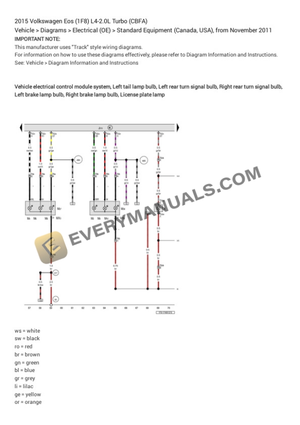 Volkswagen Eos (1F8) 2015 Electrical Diagrams L4-2.0L Turbo (CBFA) 6 Volkswagen Eos (1F8) 2015 Electrical Diagrams L4-2.0L Turbo (CBFA) - Image 4