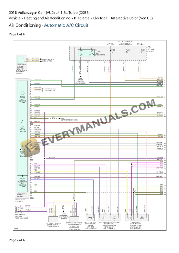 Volkswagen Golf (AU2) 2018 Electrical Diagrams L4-1.8L Turbo (CXBB) 3 Volkswagen Golf (AU2) 2018 Electrical Diagrams L4-1.8L Turbo (CXBB)