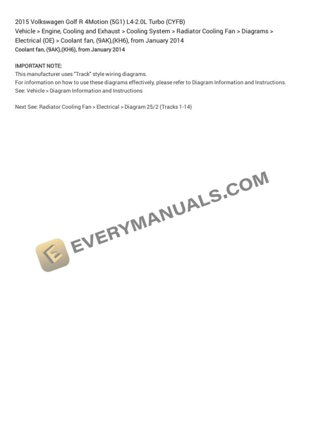 Volkswagen Golf R 4Motion (5G1) 2015 Electrical Diagrams L4-2.0L Turbo (CYFB) 4 Volkswagen Golf R 4Motion (5G1) 2015 Electrical Diagrams L4-2.0L Turbo (CYFB) - Image 2