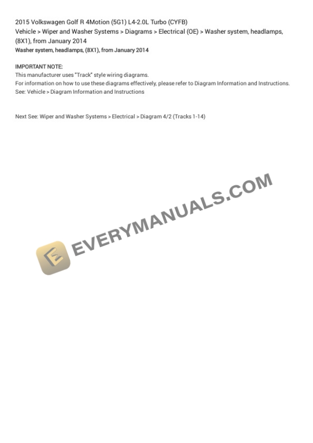 Volkswagen Golf R 4Motion (5G1) 2015 Electrical Diagrams L4-2.0L Turbo (CYFB) 7 Volkswagen Golf R 4Motion (5G1) 2015 Electrical Diagrams L4-2.0L Turbo (CYFB) - Image 5