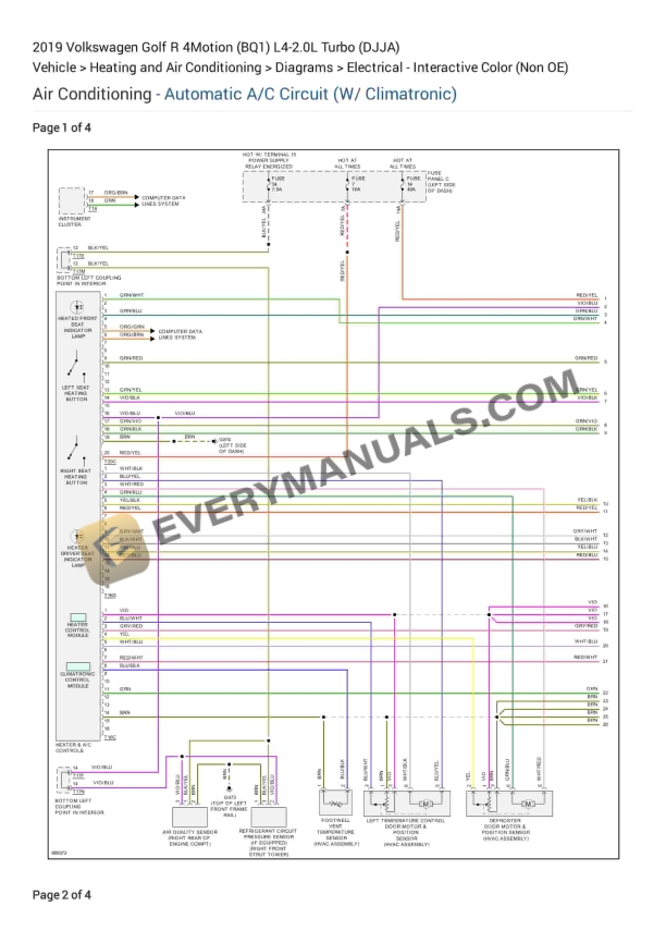 Volkswagen Golf R 4Motion (BQ1) 2019 Electrical Diagrams L4-2.0L Turbo (DJJA) 1 volkswagen golf r 4motion bq1 2019 electrical diagrams l4 20l turbo djja 1