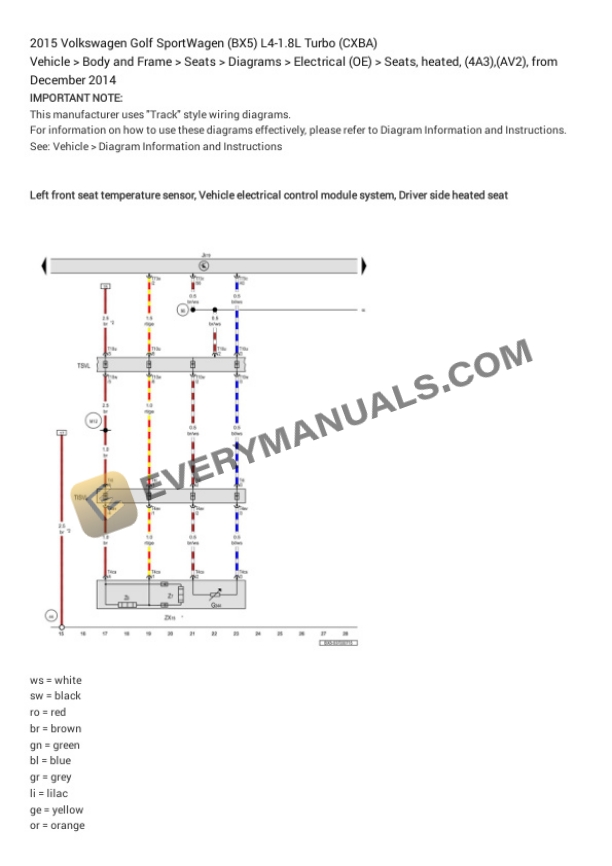 Volkswagen Golf SportWagen (BX5) 2015 Electrical Diagrams L4-1.8L Turbo (CXBA) 7 Volkswagen Golf SportWagen (BX5) 2015 Electrical Diagrams L4-1.8L Turbo (CXBA) - Image 5